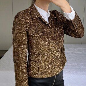 Polo Ralph Lauren Metallic Sequined Jacket Blazer - Bronze/Gold - 0